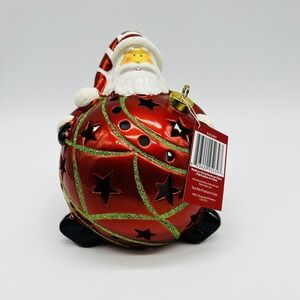 Home Reflections Luminary Flameless Candle with Timer Santa Christmas Ball New